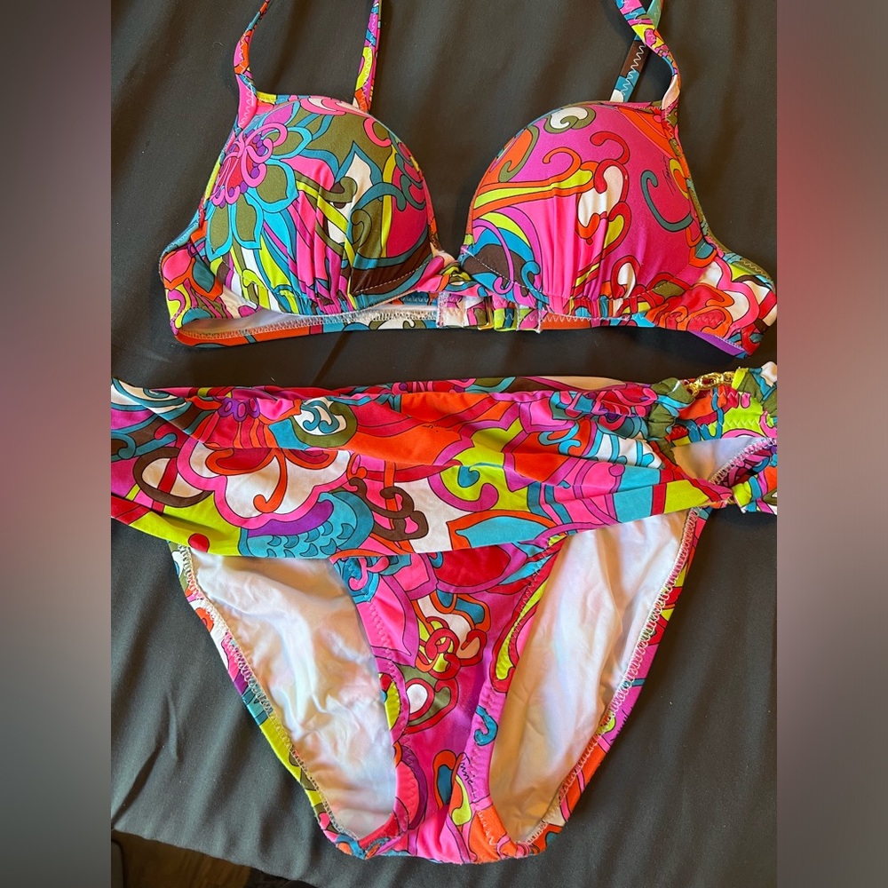 Trina Turk Fiji Flowers Bikini Top & Sash Hipster size 6